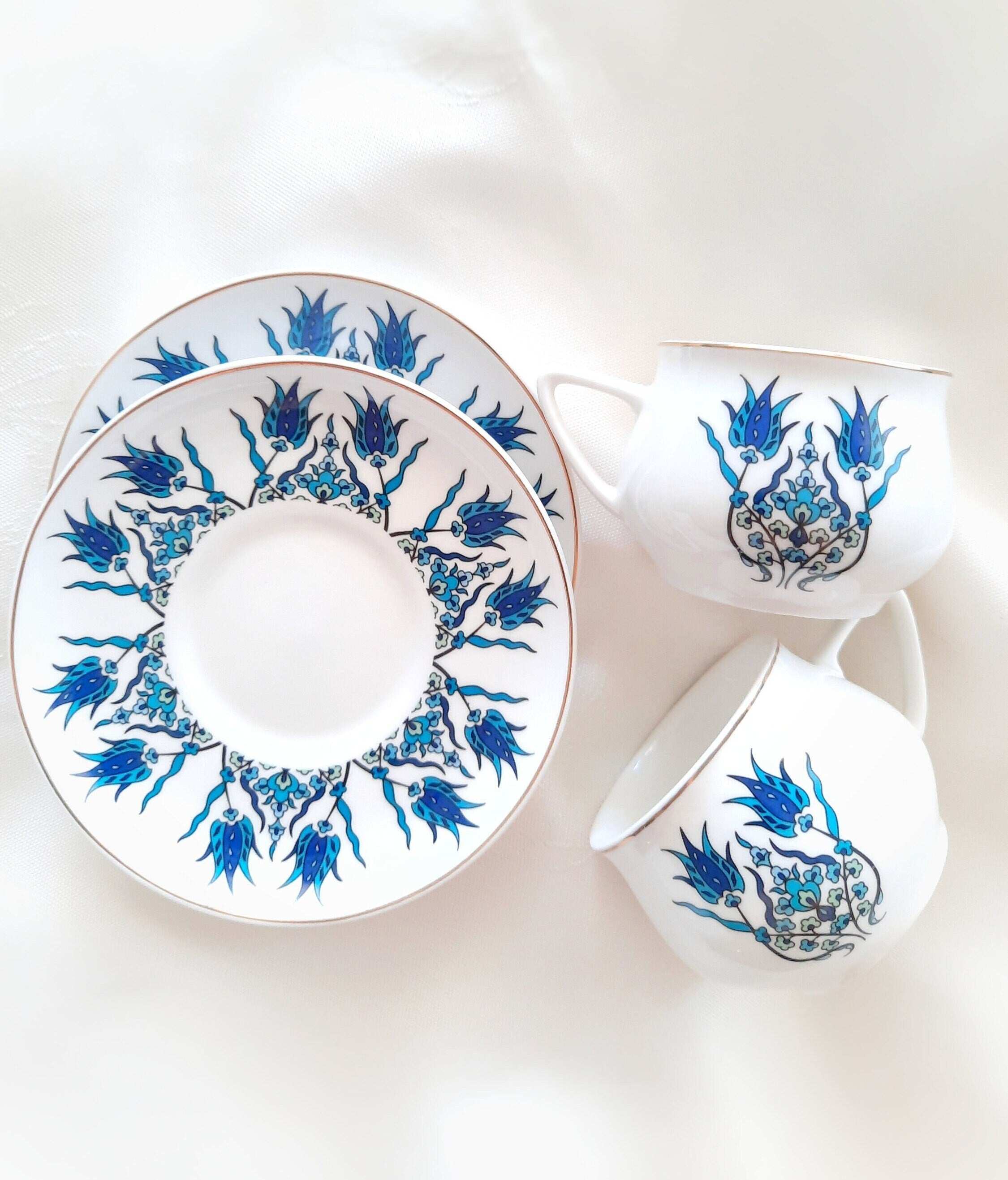 Authentic Ceramic Turkish Coffee Cups – Floral Design, 90ml, Vintage