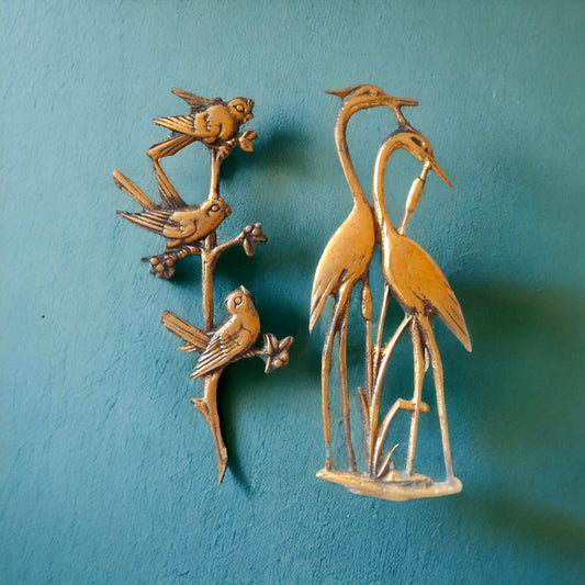 Brass Wall Decor set of 2, Brass Swan and Brass Birds