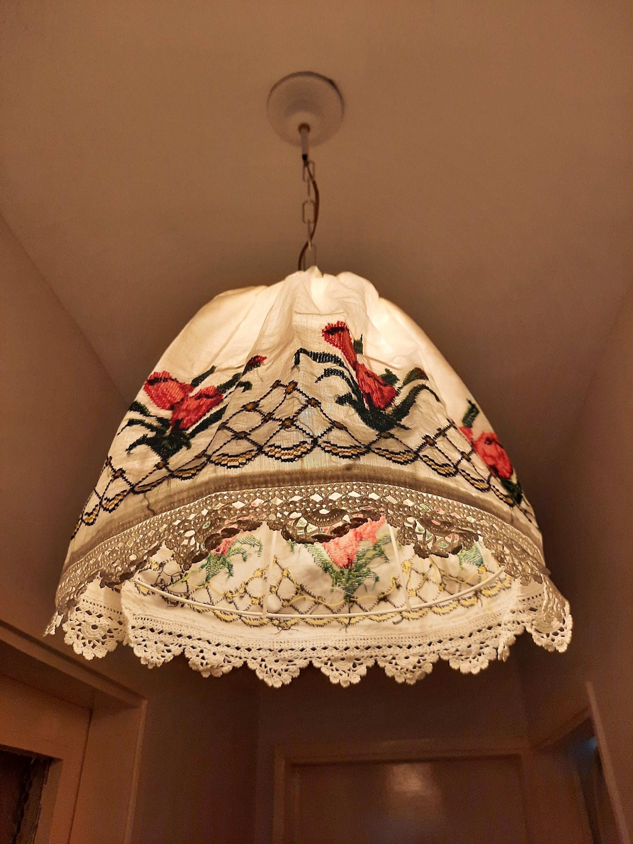 Vintage Cotton Pendant Light, Handmade Lighting Fixture