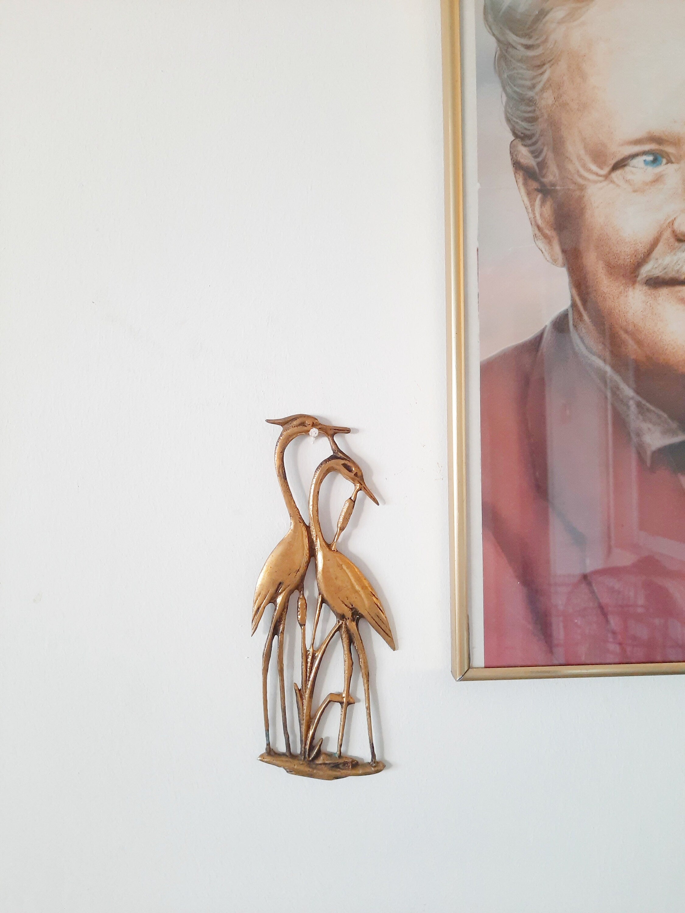 Brass Wall Decor set of 2, Brass Swan and Brass Birds