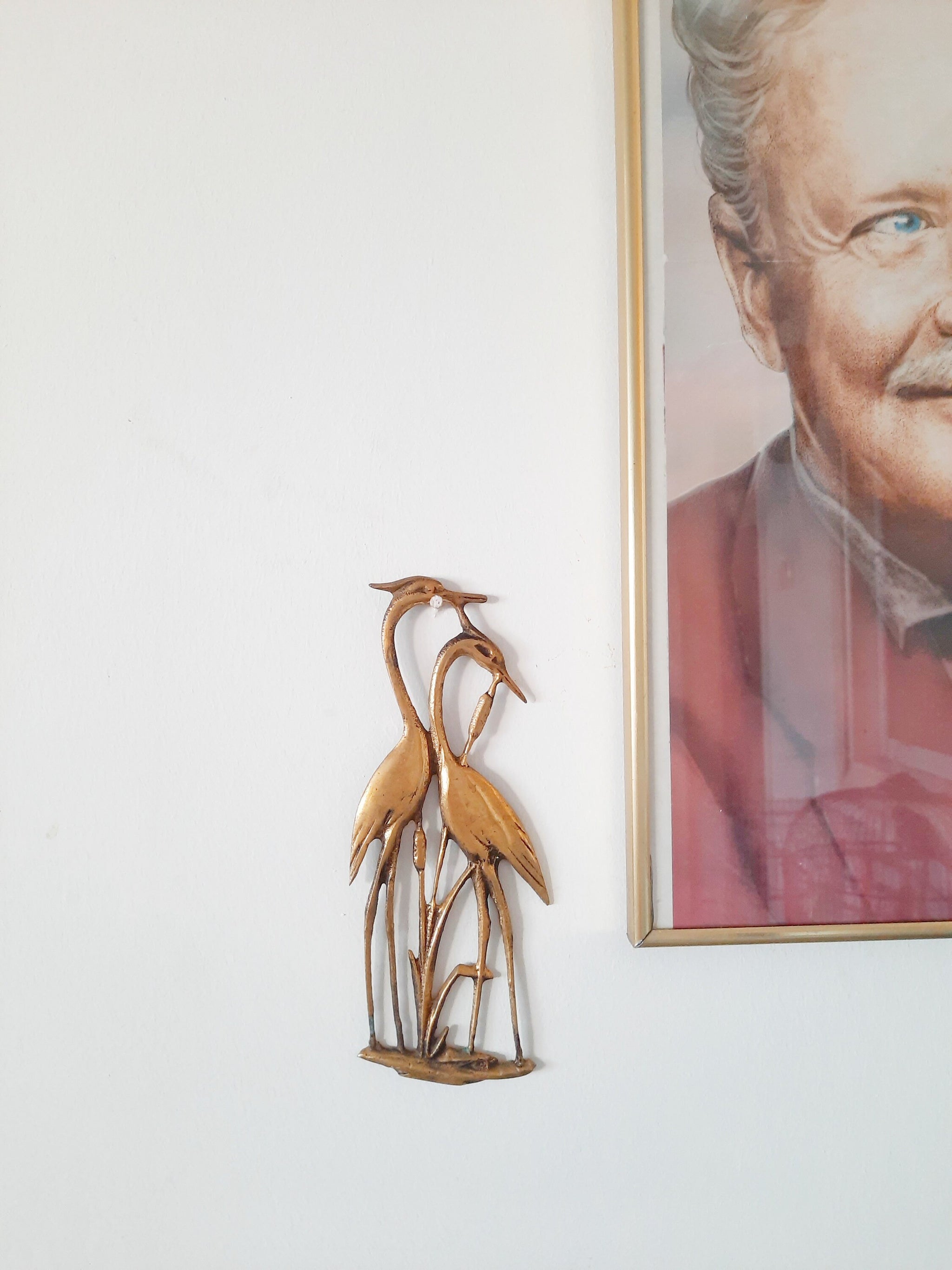 Brass Wall Decor set of 2, Brass Swan and Brass Birds