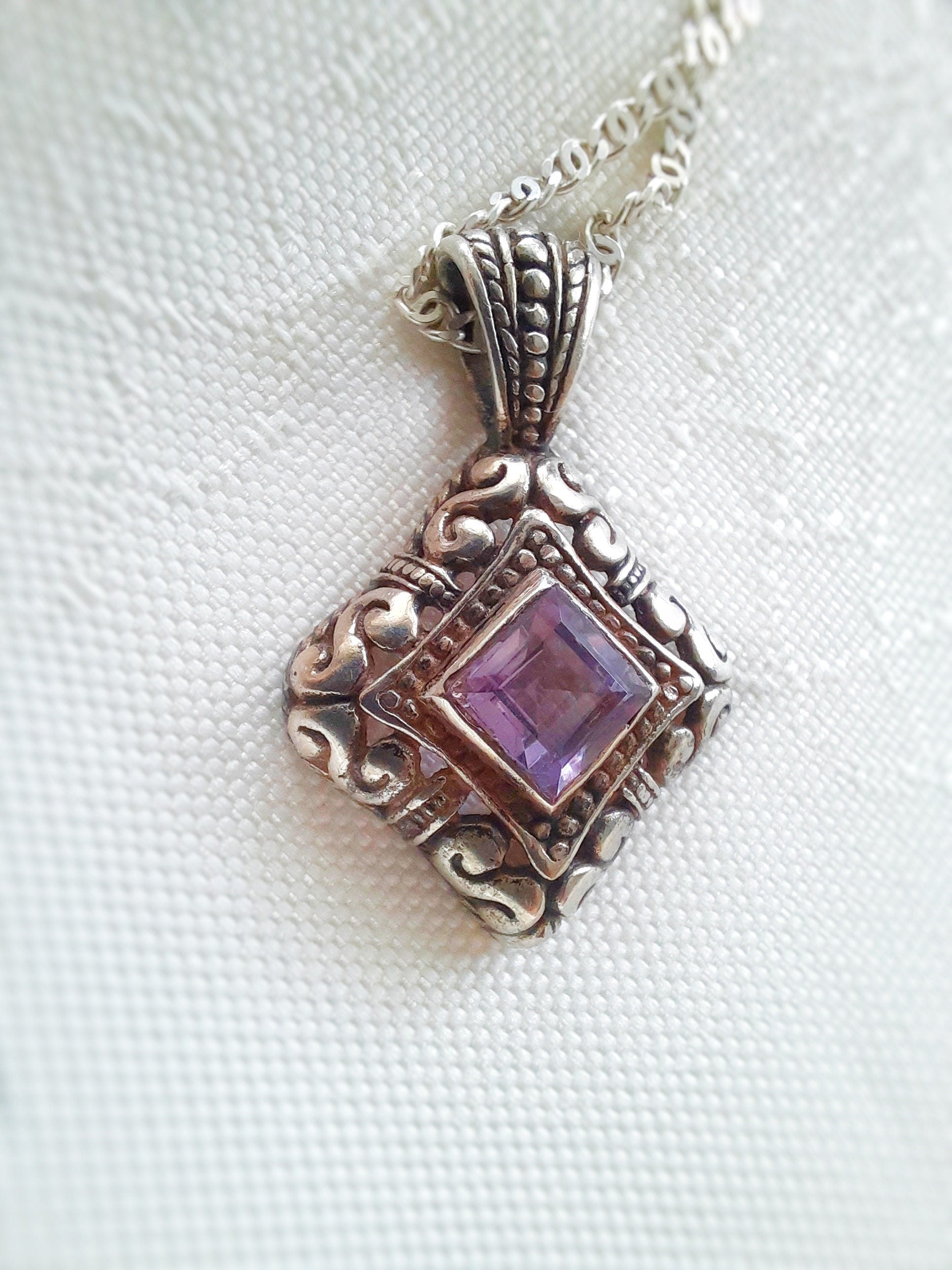 Sterling Silver Pendant with Amethyst Gemstone – Handcrafted Vintage Design