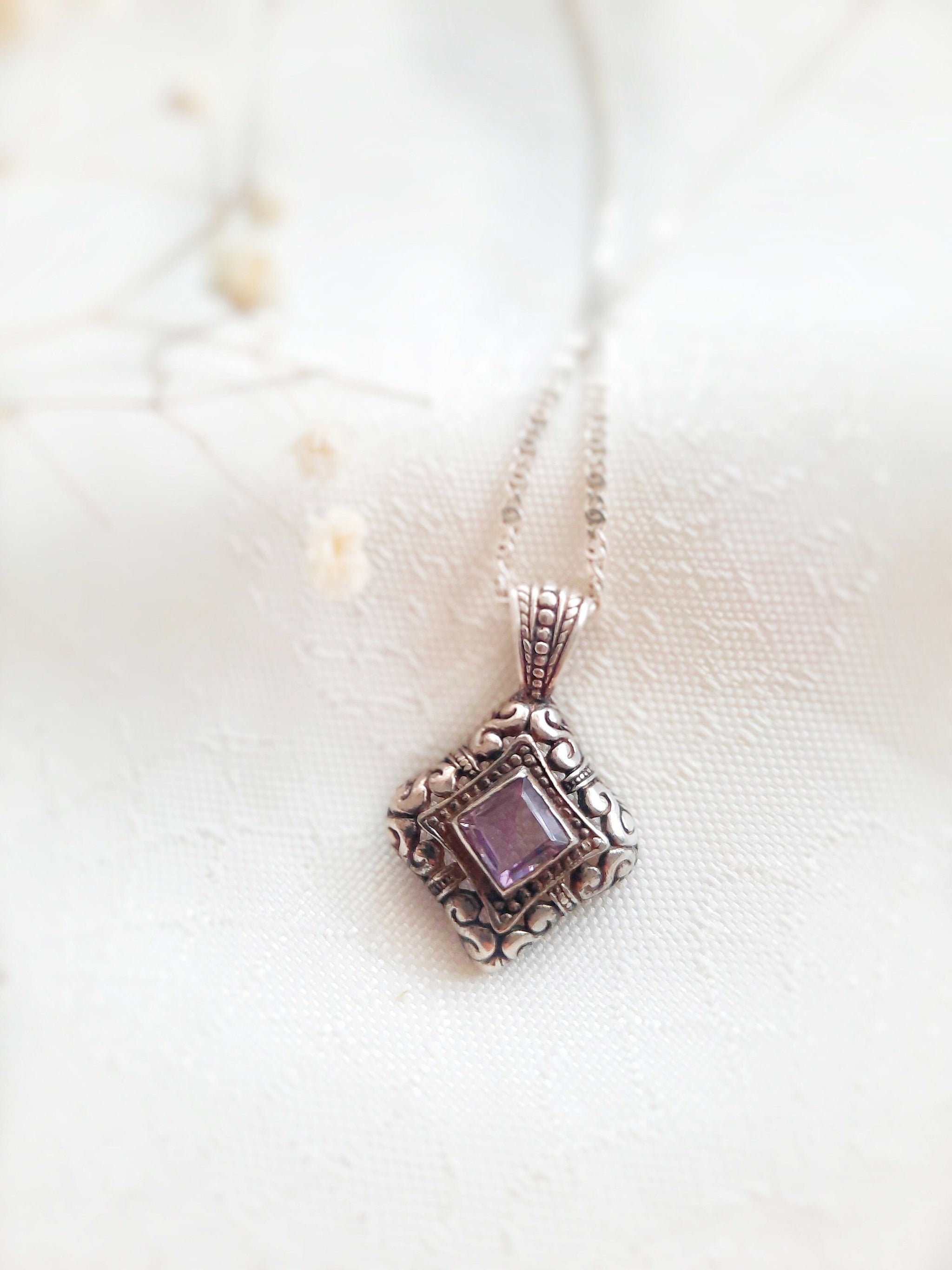 Sterling Silver Pendant with Amethyst Gemstone – Handcrafted Vintage Design