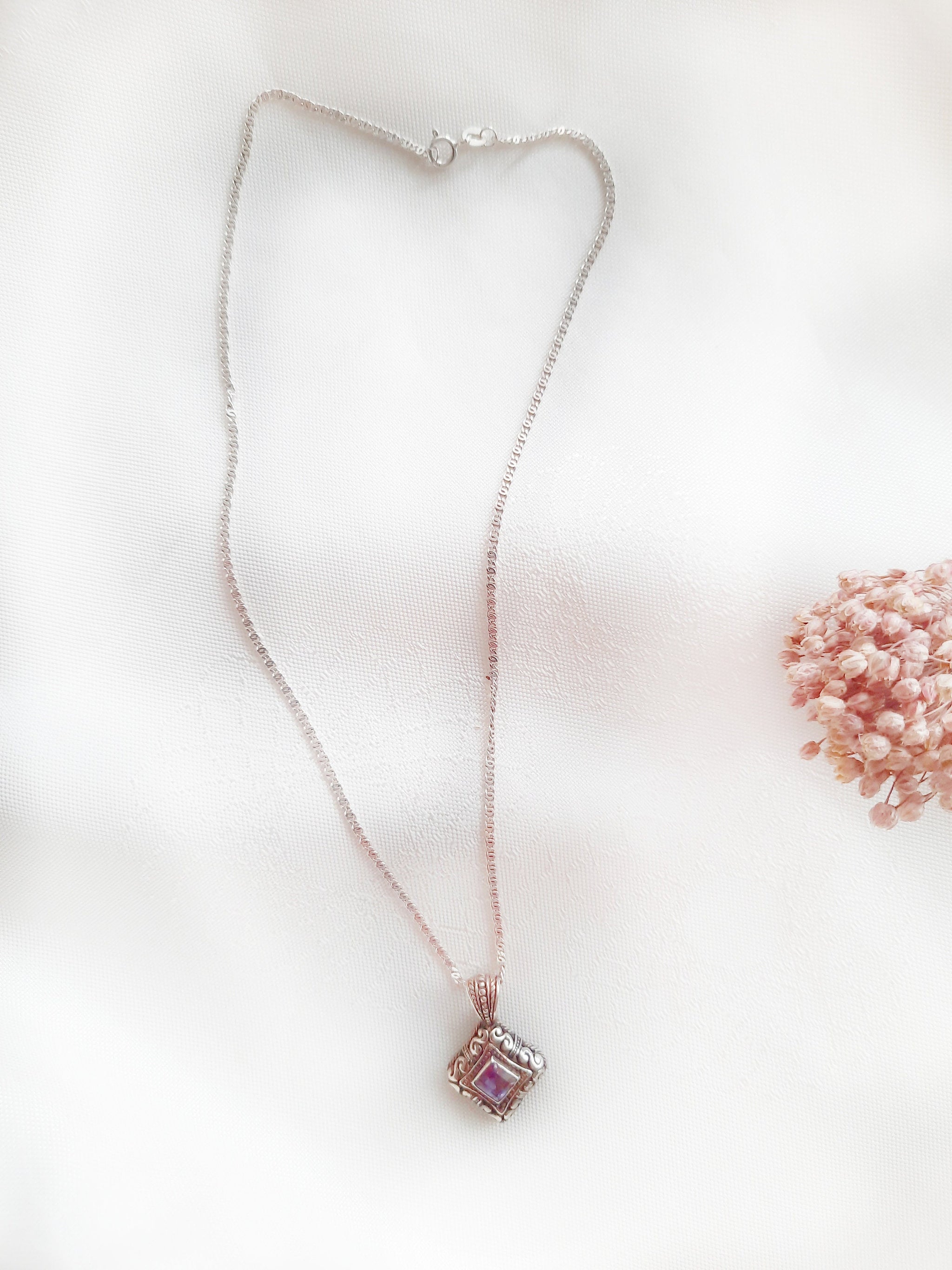 Sterling Silver Pendant with Amethyst Gemstone – Handcrafted Vintage Design