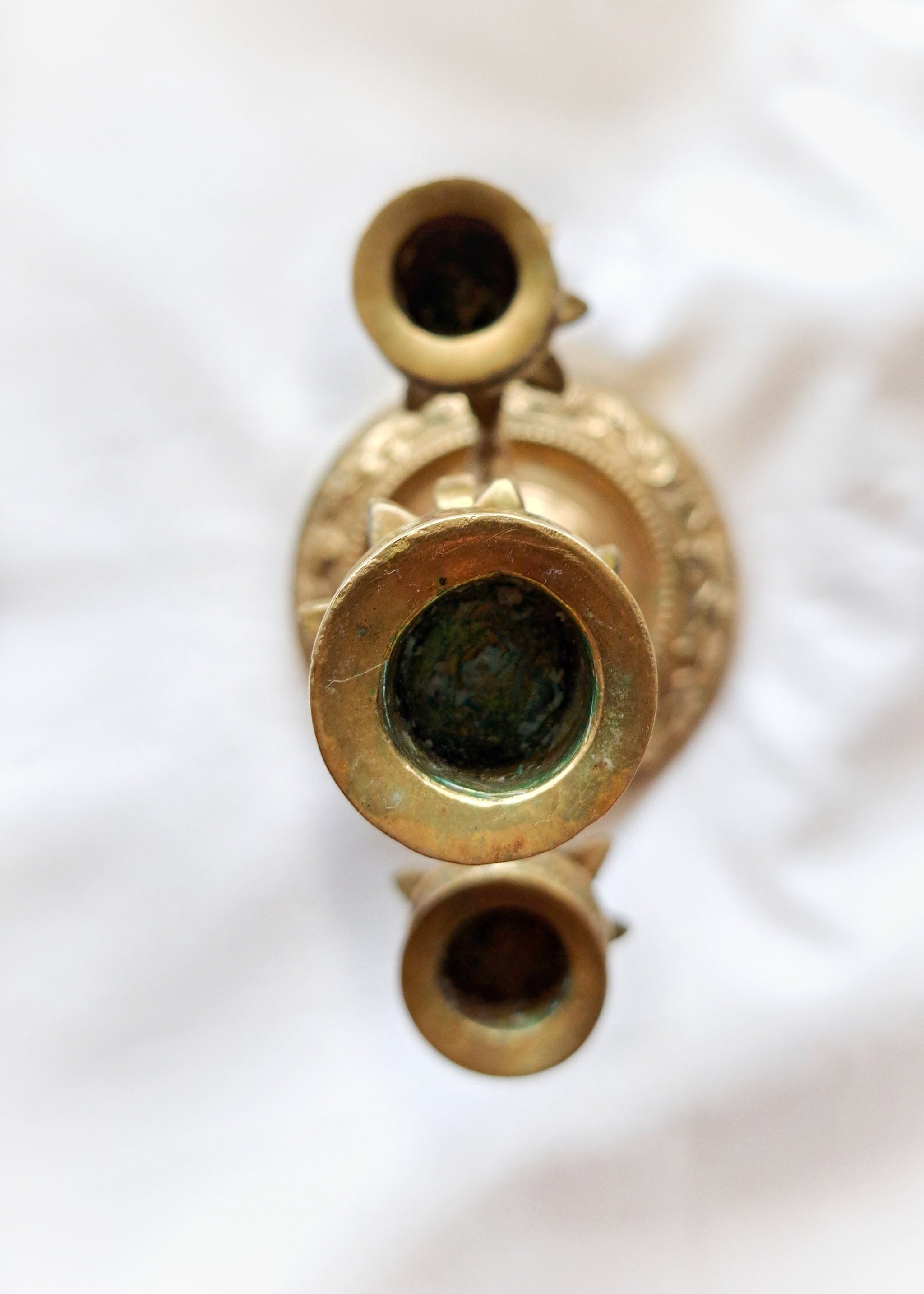 Elegant Brass Vintage Candle Holder - Triple Arm, 8