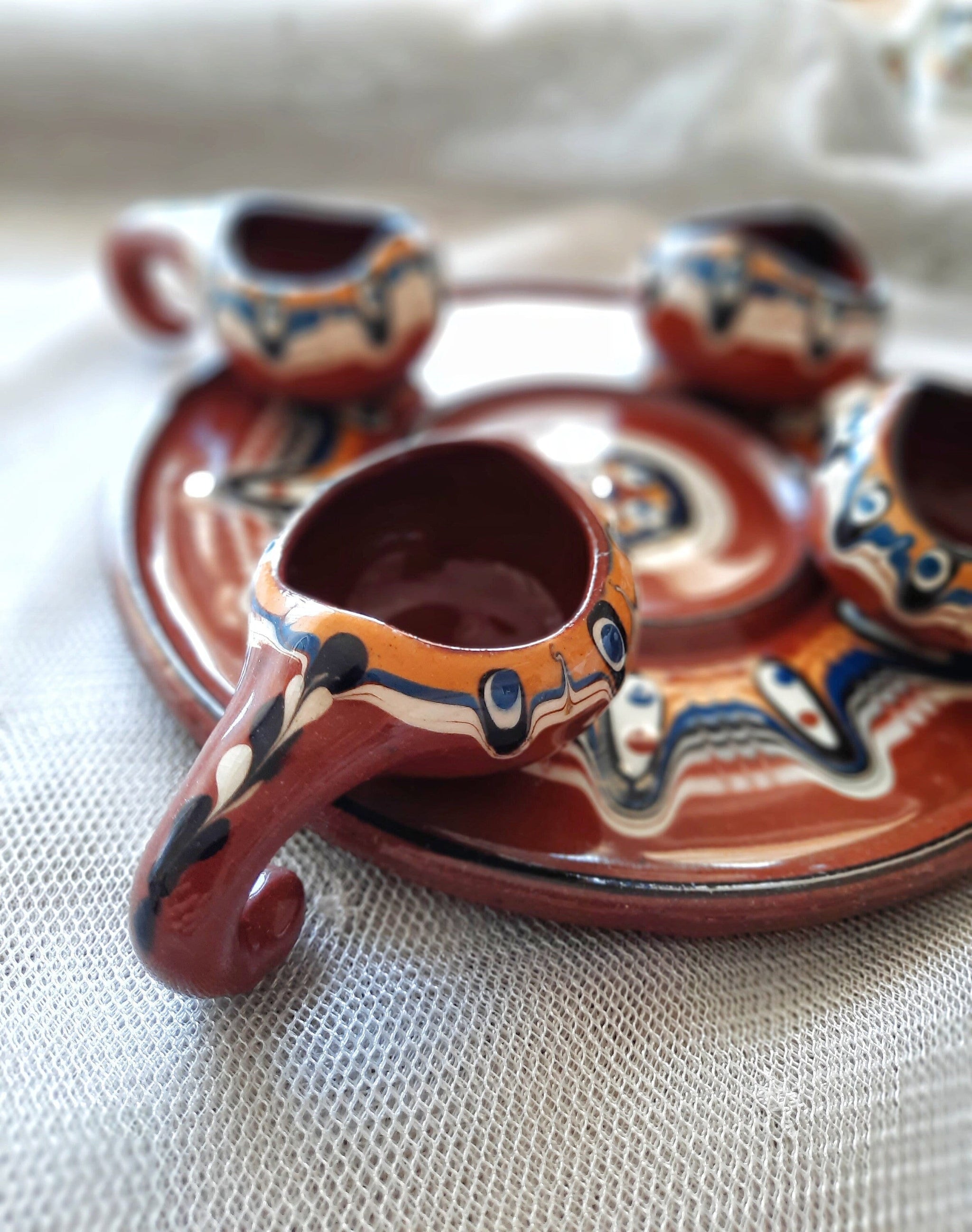 Handmade Terracotta Gravy Boat Set – 4 Pots & 1 Plate, Traditional Turkish 