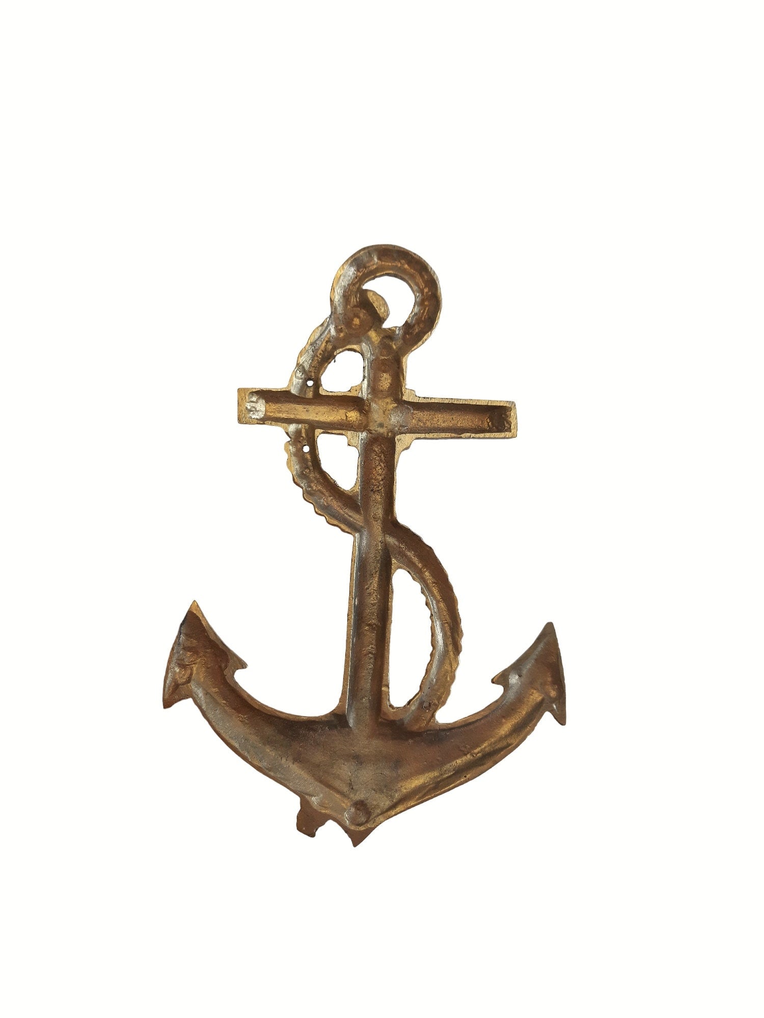 Pirinç Denizci Çapa Duvar Dekoru – Antika ve Ayna Altın Seçenekleri – Vintage Denizcilik Stili, 19,5 cm x 13 cm