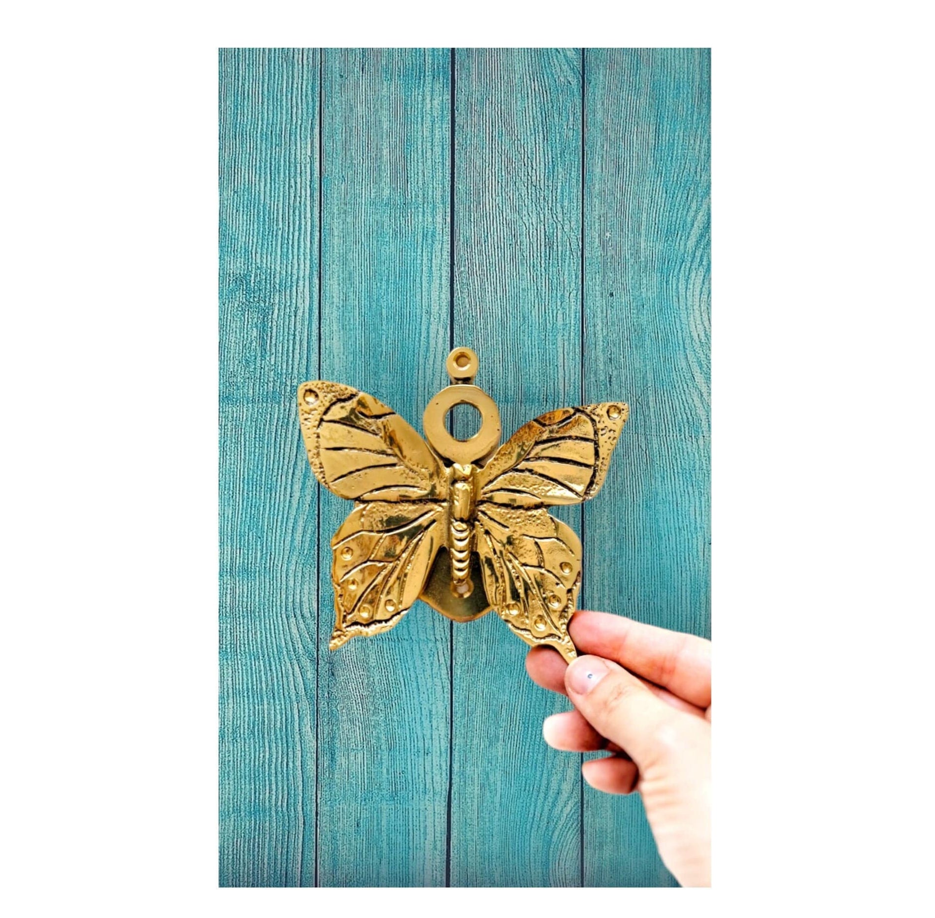 Elegant butterfly door knocker, gold brass.