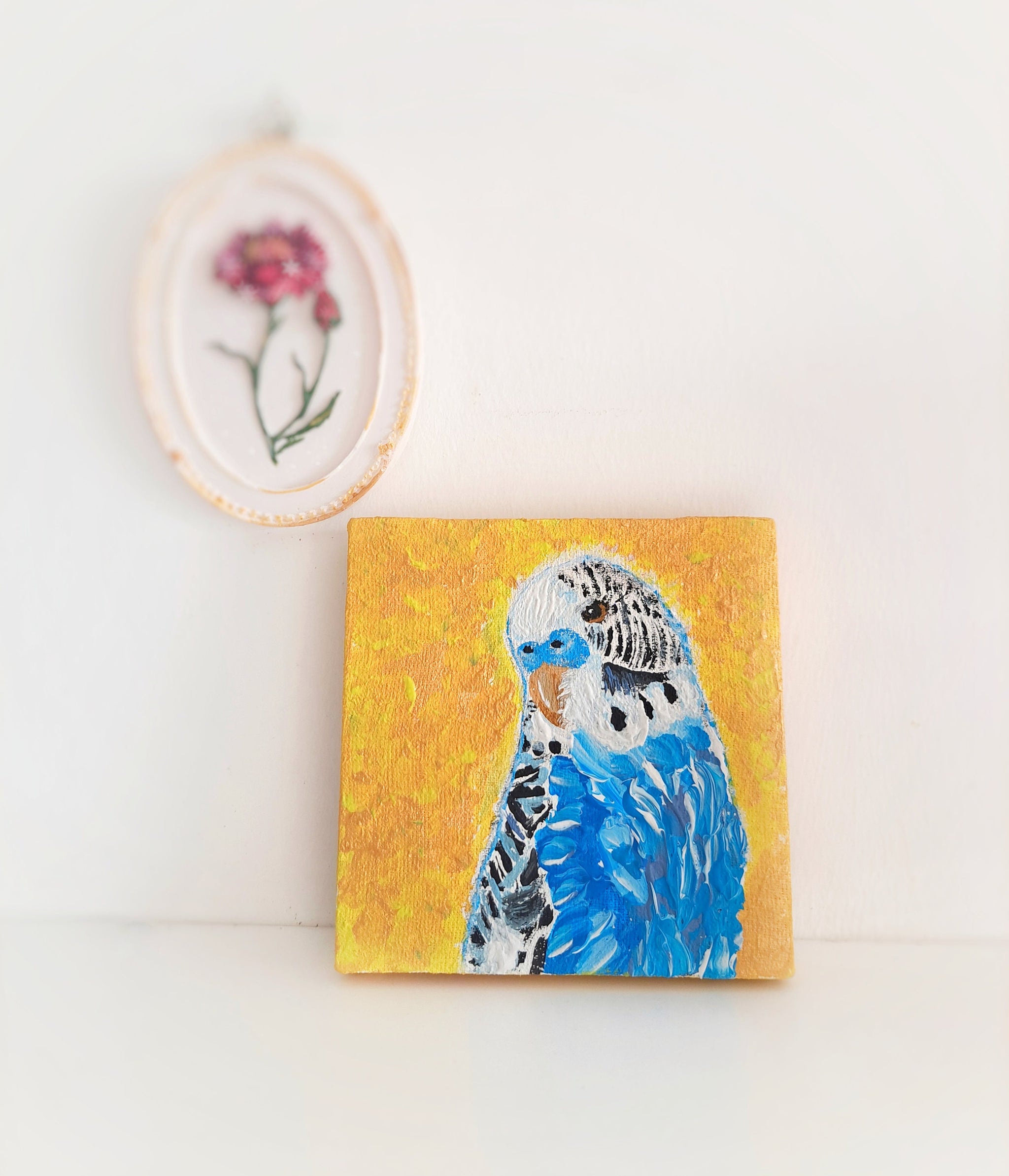 Handmade Acrylic Painting – Parrot & Bluebird, 3D Effect, 4