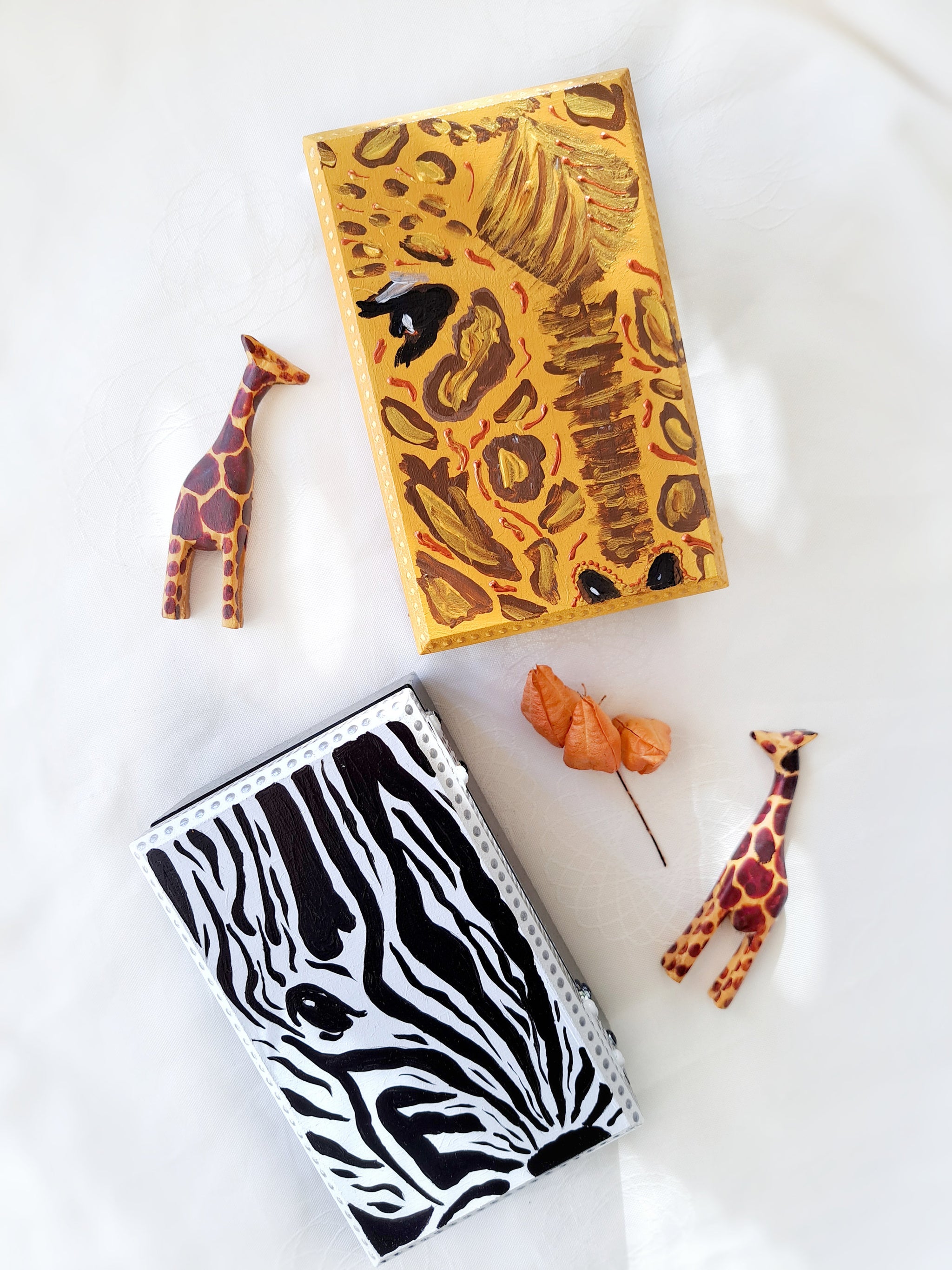 ahşap mücevher kutusu el yapımı Afrika hayvanları