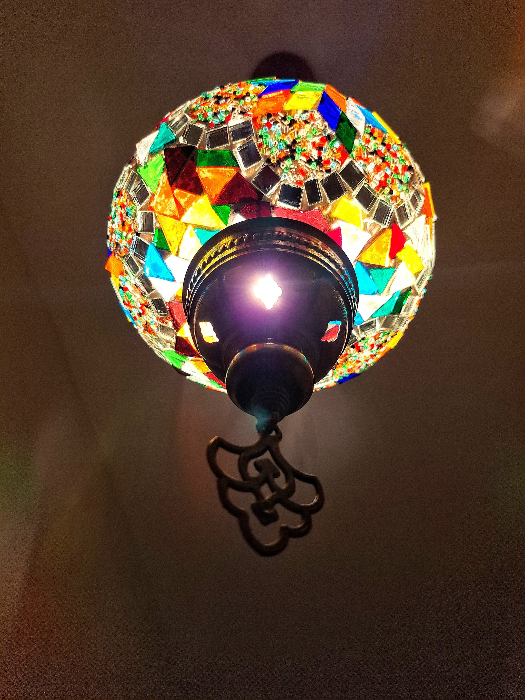 Colorful Mosaic Glass Ceiling Pendant Light with Adjustable Chain, 75cm