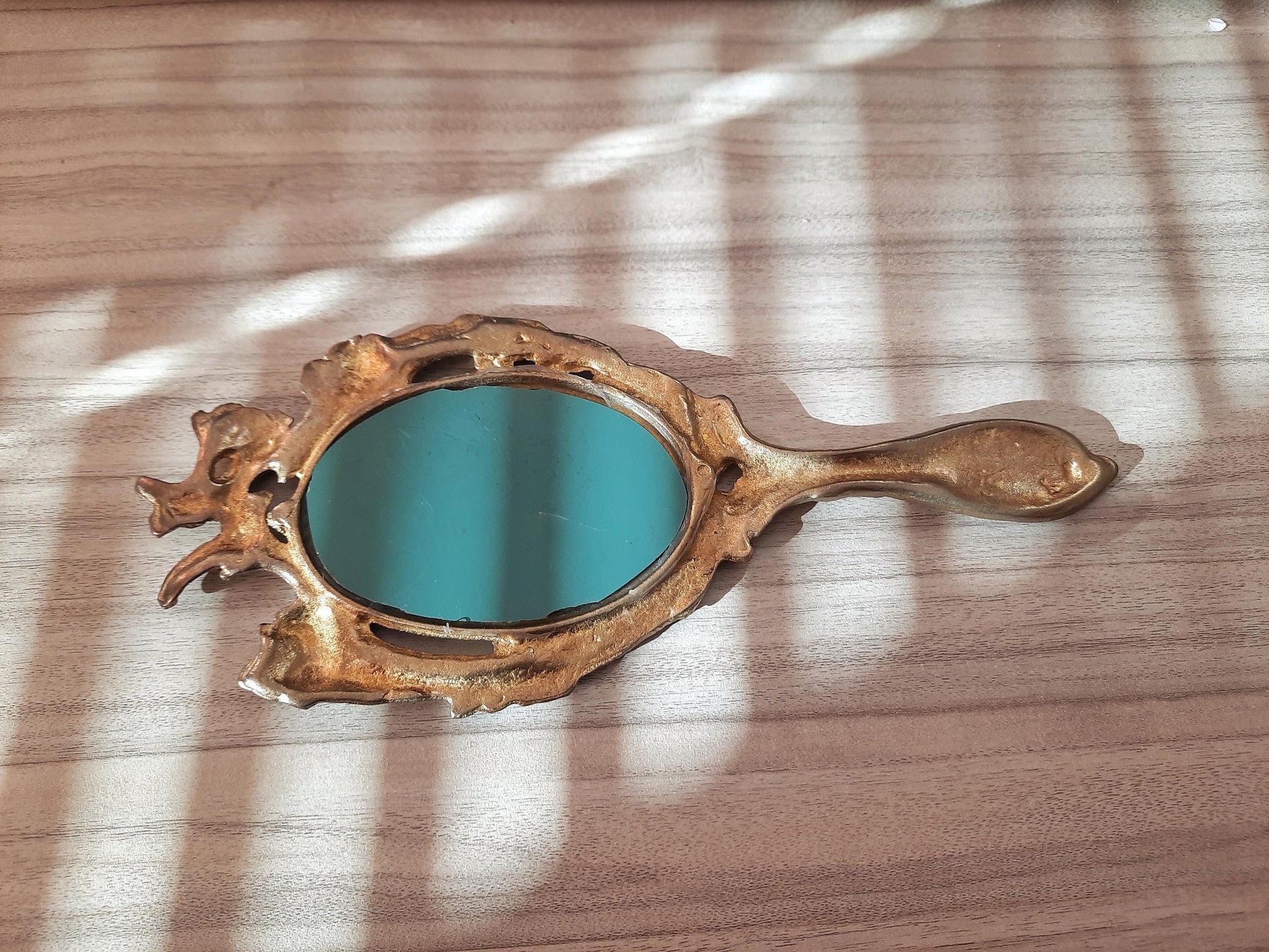 Vintage Brass Hand Mirror - Elegant Gold Finish, Antique-Style Vanity Decor