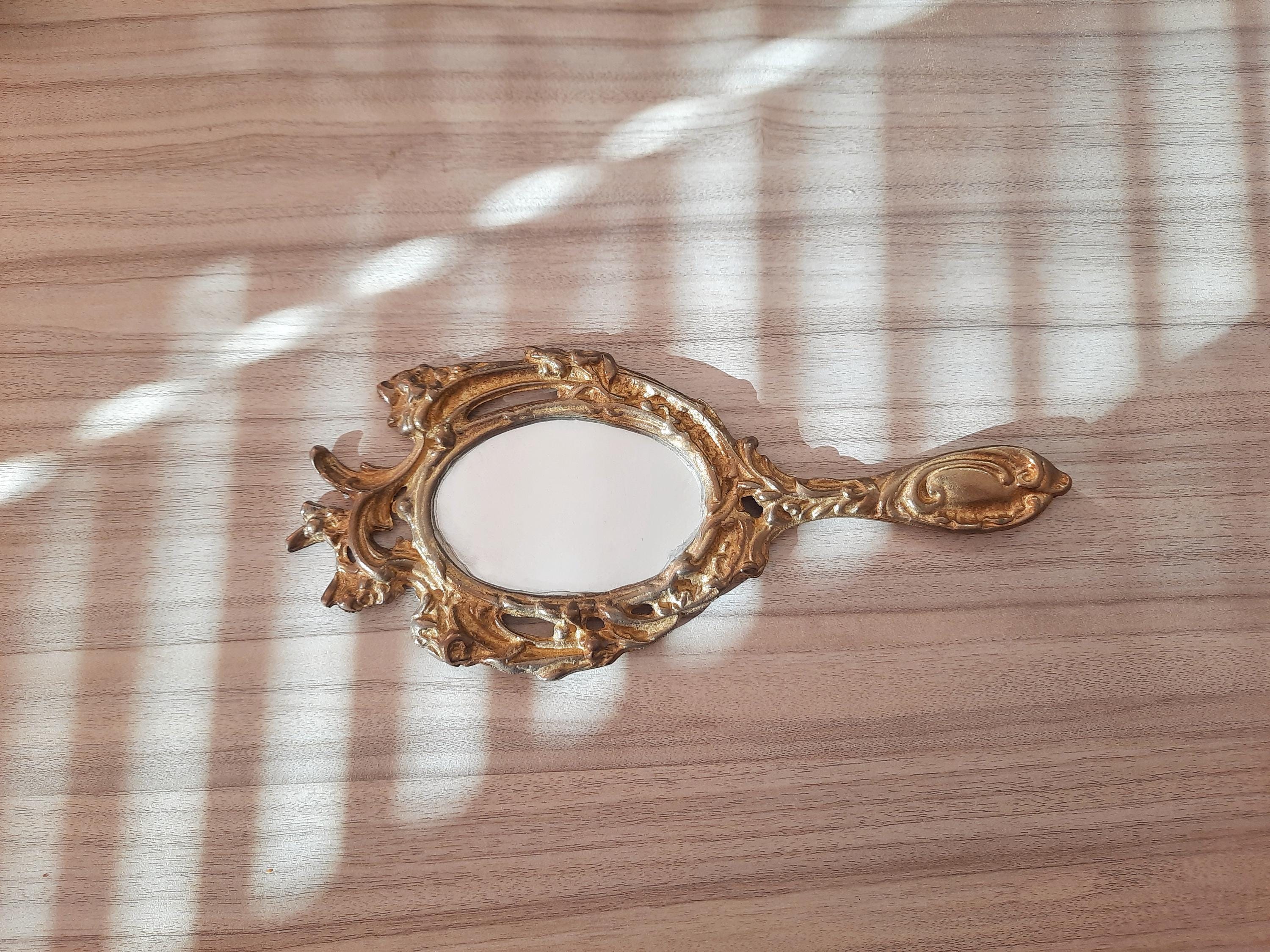 Vintage Brass Hand Mirror - Elegant Gold Finish, Antique-Style Vanity Decor