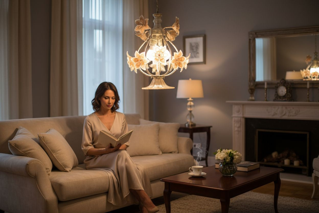 Vintage Caramel Murano Glass Flowers Chandelier 3-Light 1970s Italian Lighting Fixture