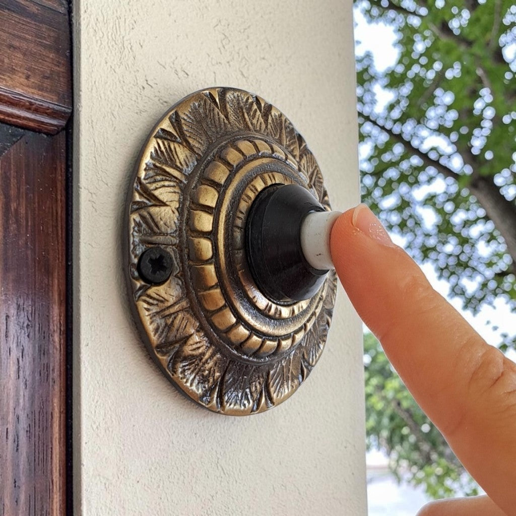 Leaf Cast Brass Door Bell – Handmade Antique Gold Botanical Doorbell