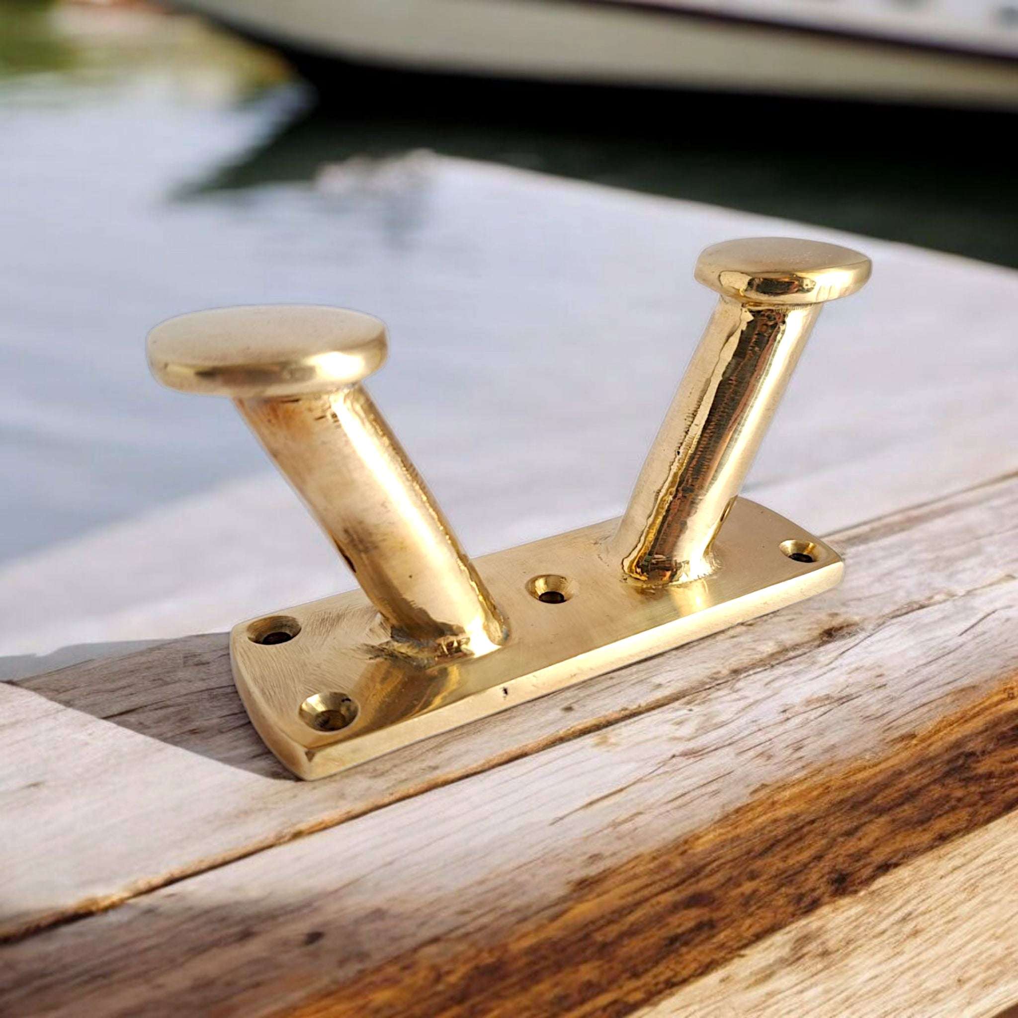 Handcrafted Solid Brass V-Shaped Boat Cleat – Nautical Gold Rope Holder for Dock & Home