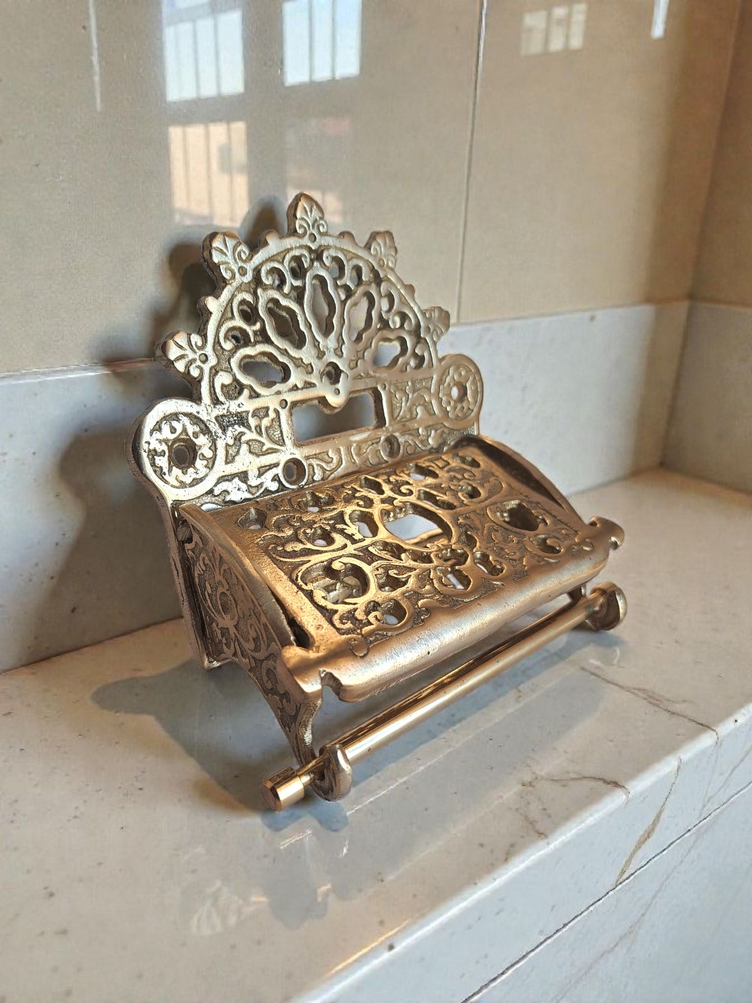 Handmade Solid Brass Toilet Paper Holder with Cover – Vintage Gold Wall Mounted Bathroom Accessory