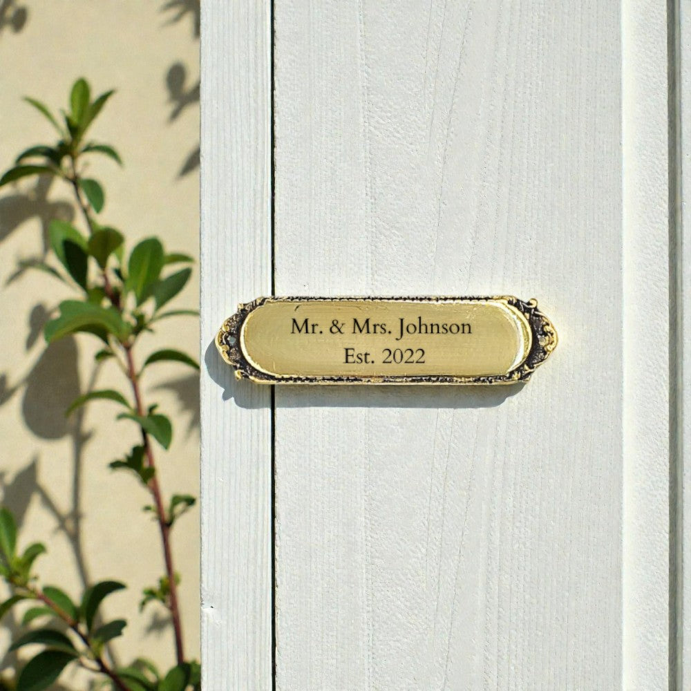 Custom Solid Brass Name Plaque – Personalized Family Name & House Number Wall Sign