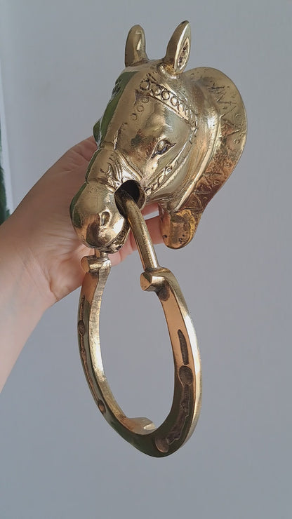 Solid Brass Horse Door Knocker – 23cm Vintage Equestrian Decor for Entryway