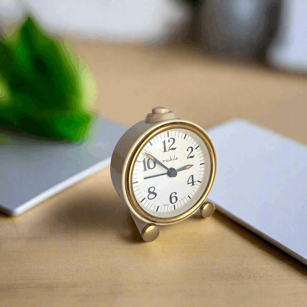 Minimalist Vintage Ruhla Mechanical Wind-Up Clock – Beige GDR Alarm