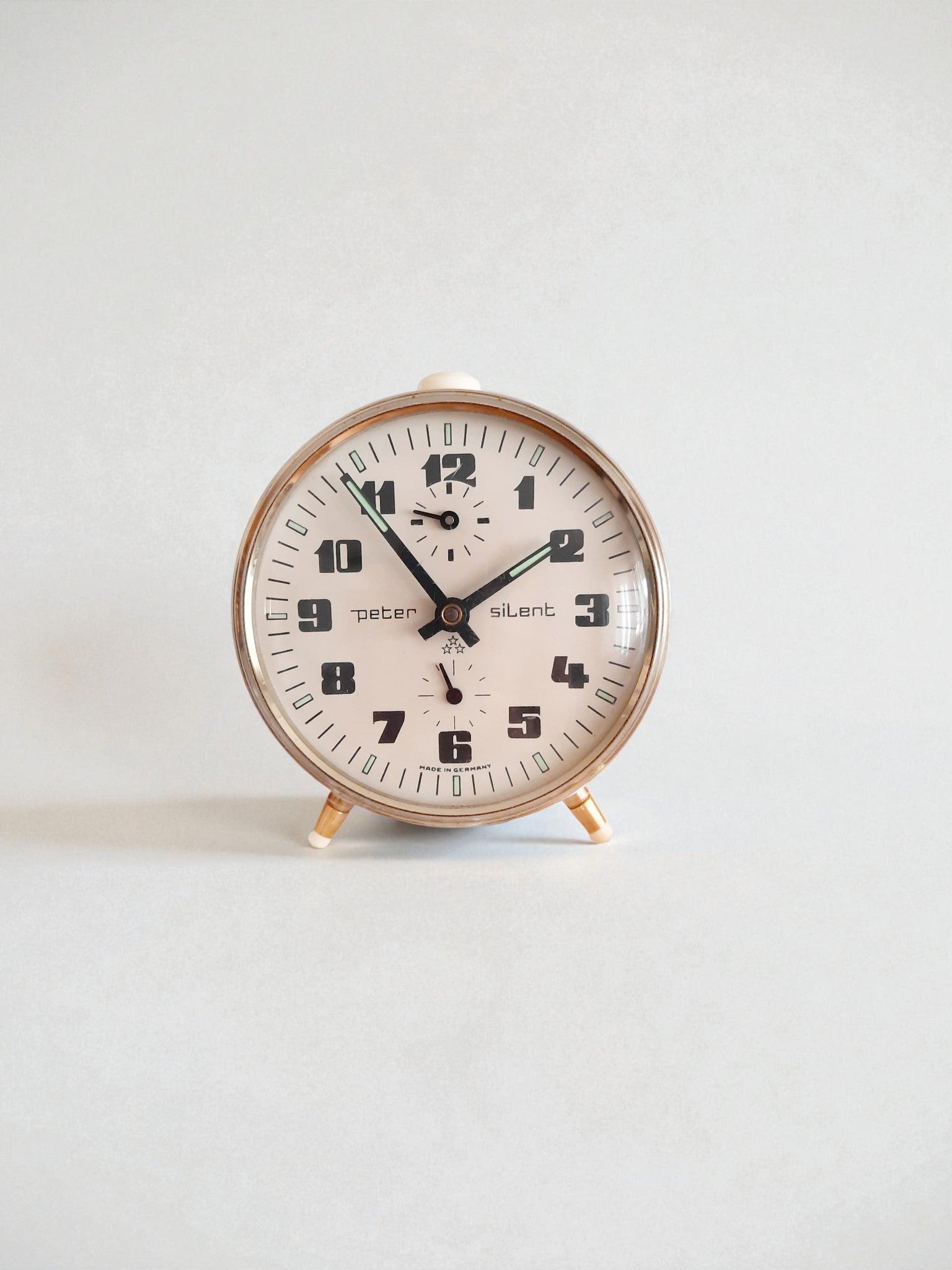 Vintage Wind-Up Clock – Orange Metal Silent Edition by Peter, Alarm & Brass Keys