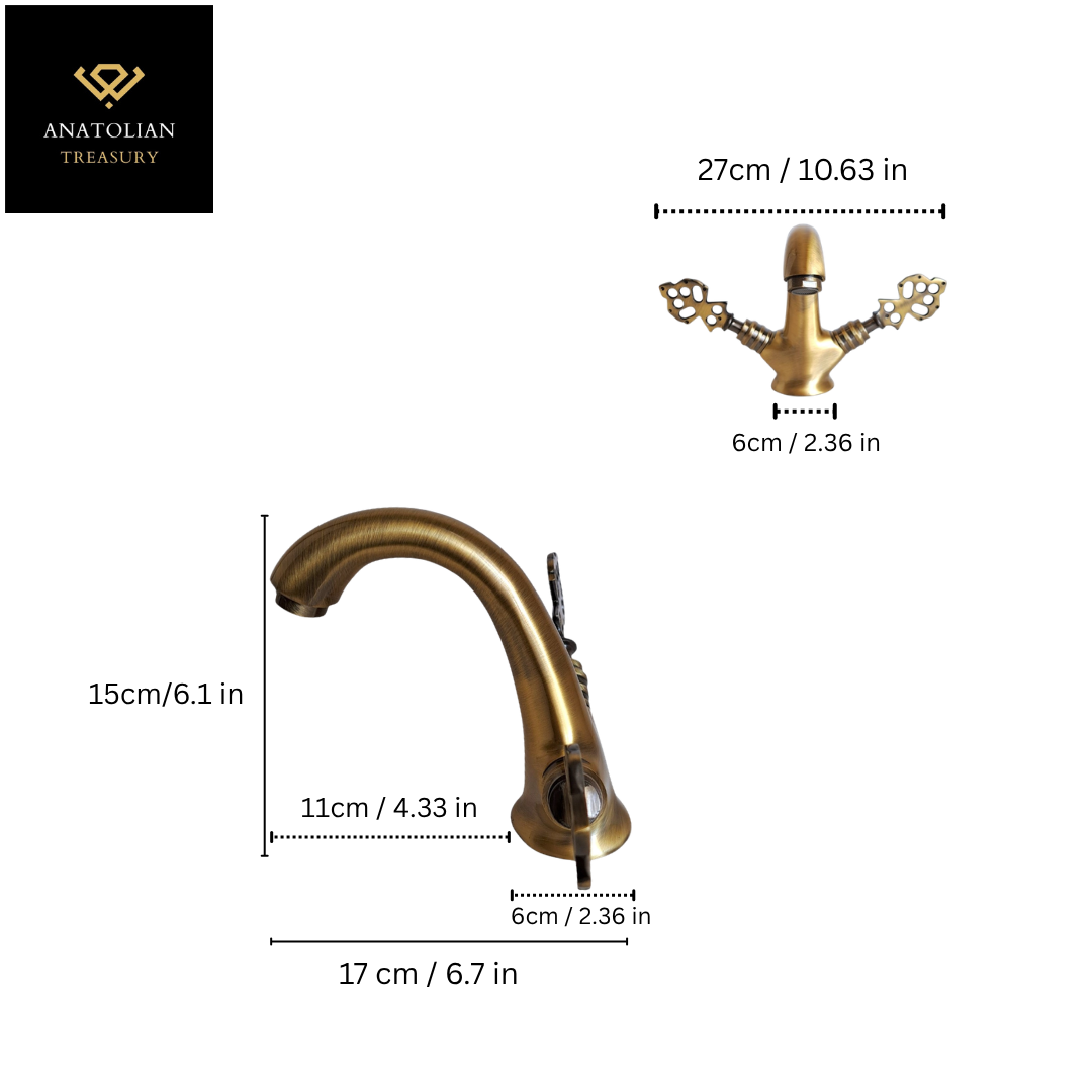 Solid Brass Bathroom & Kitchen Faucet Antique Gold – Ottoman Eagle Vintage Mixer Tap | Anatolian Treasury