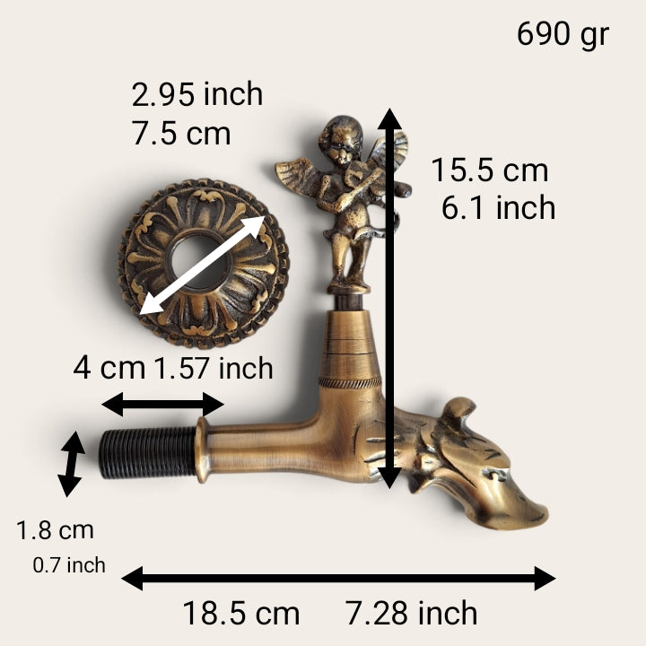 Antique Brass Angel Faucet with Violin Playing Cherub – Vintage Water Spigot