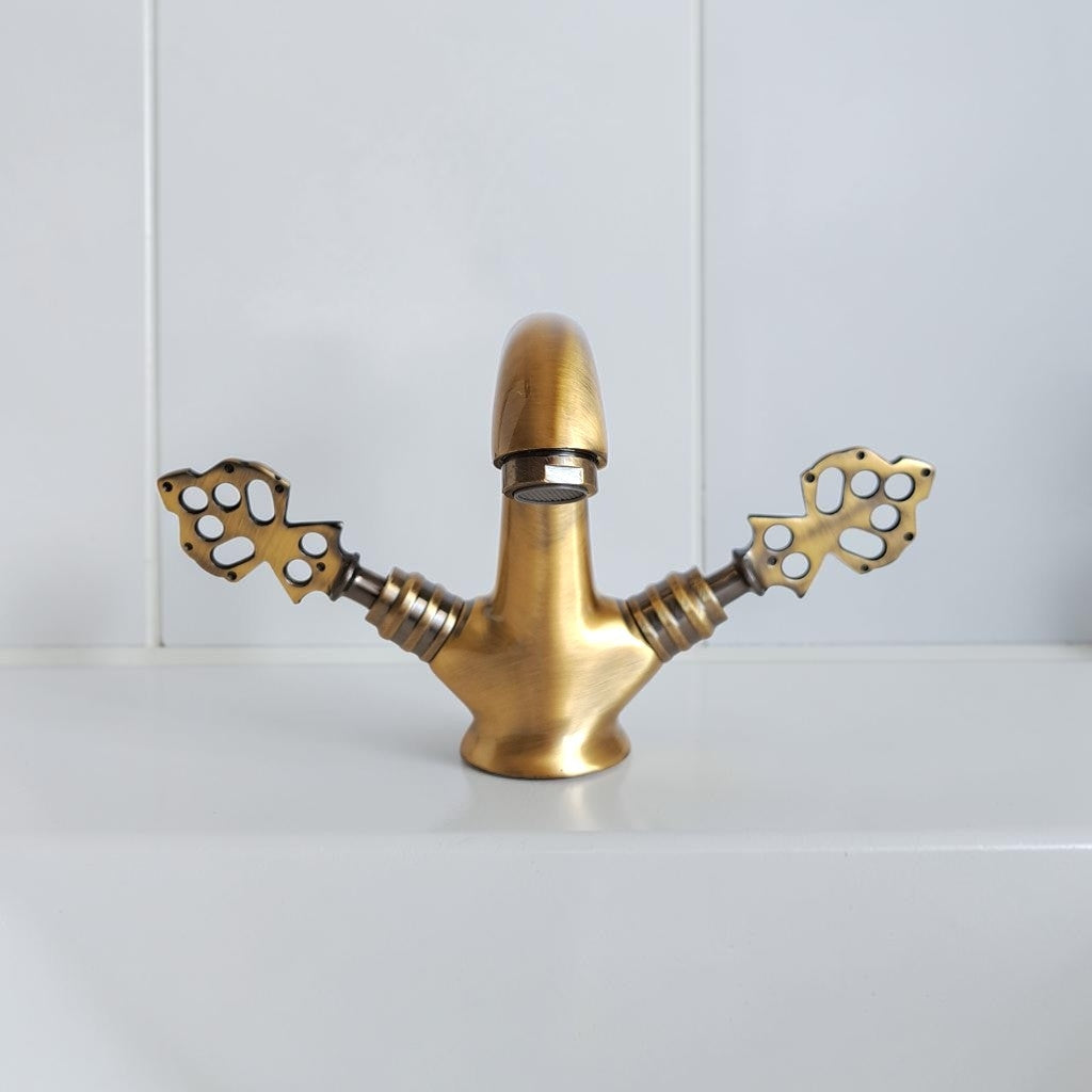 Solid Brass Bathroom & Kitchen Faucet Antique Gold – Ottoman Eagle Vintage Mixer Tap | Anatolian Treasury