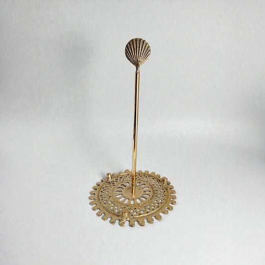 Solid Brass Countertop Paper Towel Holder – Decorative Gold Kitchen Roll Stand with Seashell Top