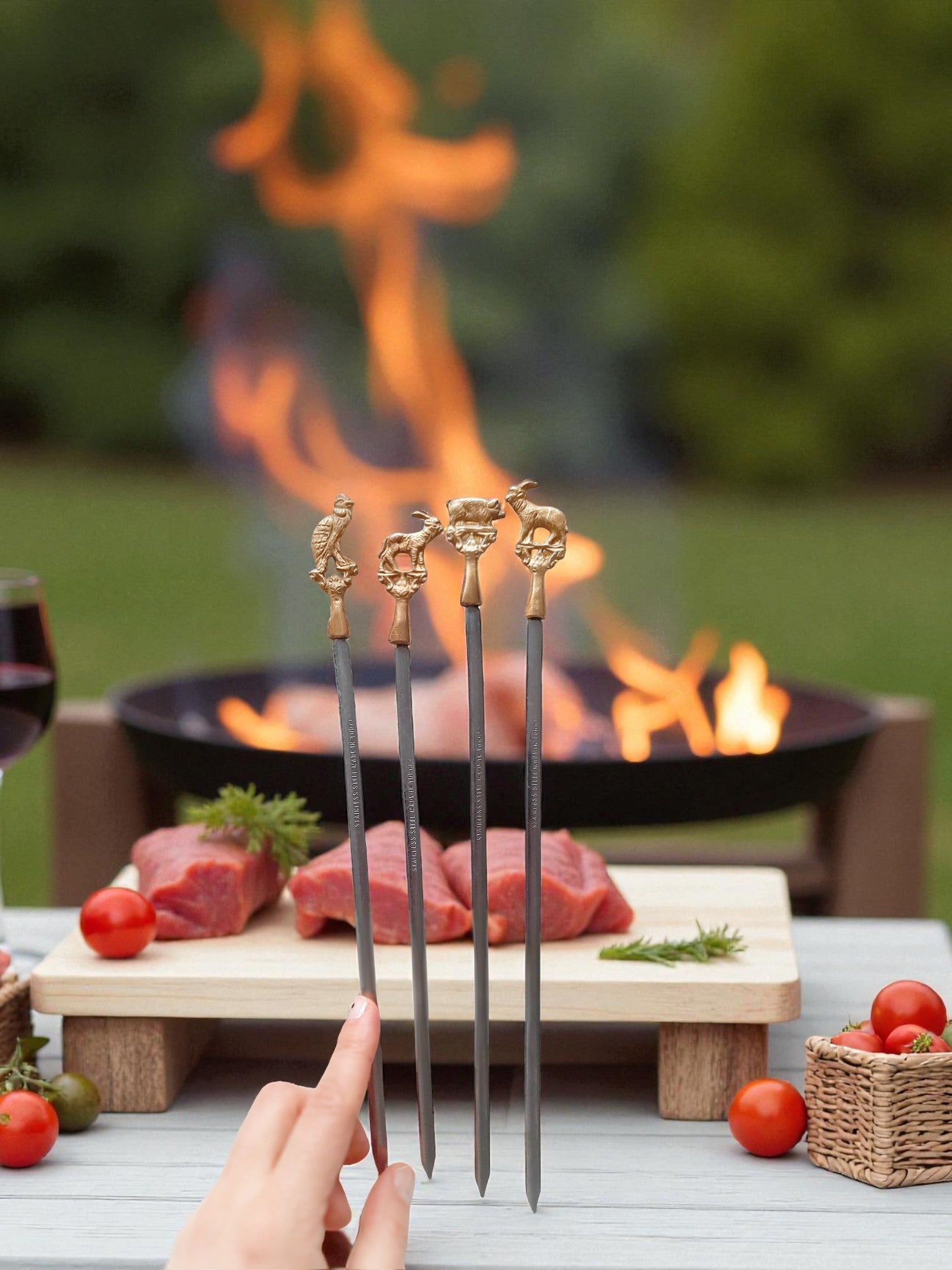 Handcrafted Brass Animal BBQ Skewers | Stainless Steel Vintage-Style Grilling Sticks