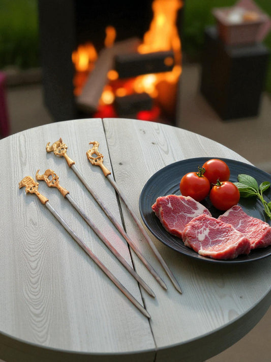 Handcrafted Brass Animal BBQ Skewers | Stainless Steel Vintage-Style Grilling Sticks