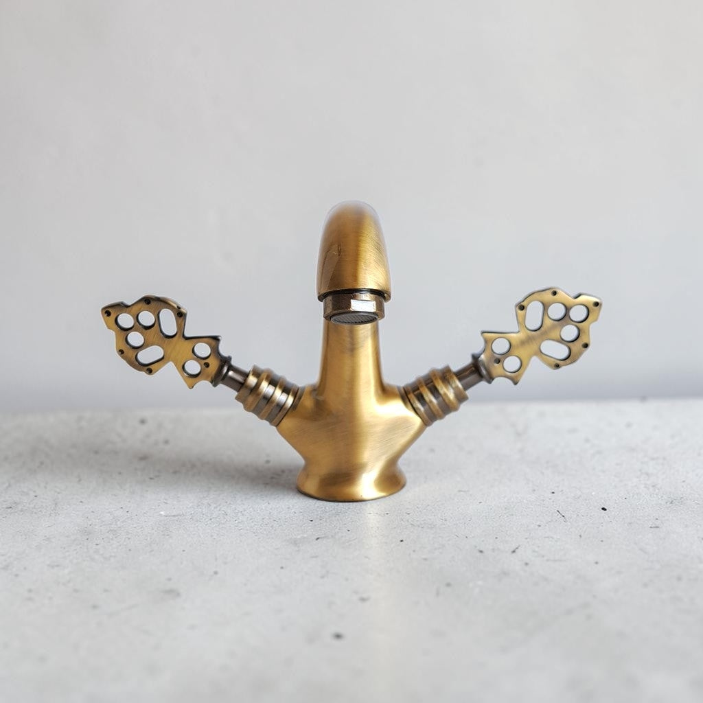 Solid Brass Bathroom & Kitchen Faucet Antique Gold – Ottoman Eagle Vintage Mixer Tap | Anatolian Treasury