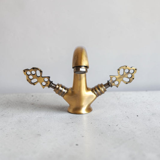 Solid Brass Bathroom & Kitchen Faucet Antique Gold – Ottoman Eagle Vintage Mixer Tap | Anatolian Treasury