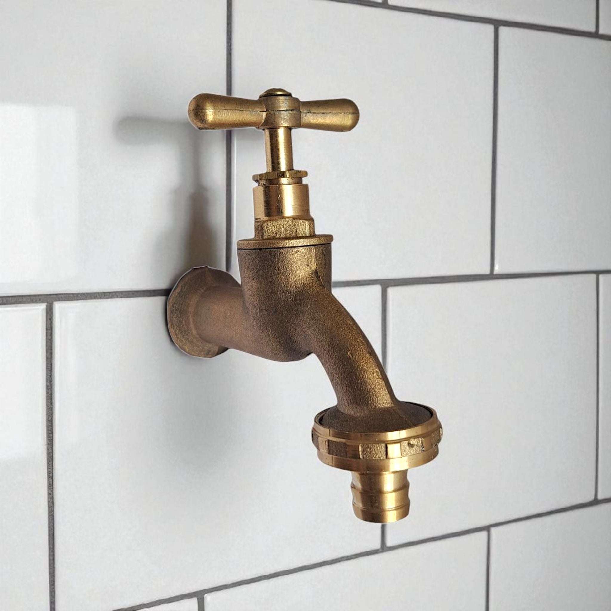 Vintage Brass Garden Tap - Handcrafted Antique Style Outdoor Faucet for Hose Bib Spigot