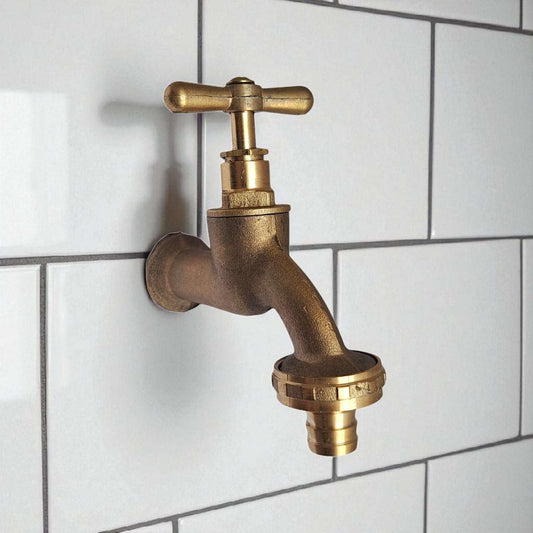 Vintage Brass Garden Tap - Handcrafted Antique Style Outdoor Faucet for Hose Bib Spigot