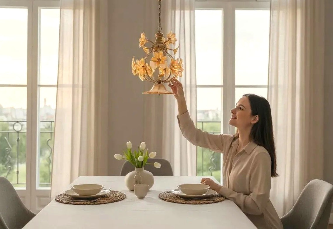 Vintage Caramel Murano Glass Flowers Chandelier 3-Light 1970s Italian Lighting Fixture