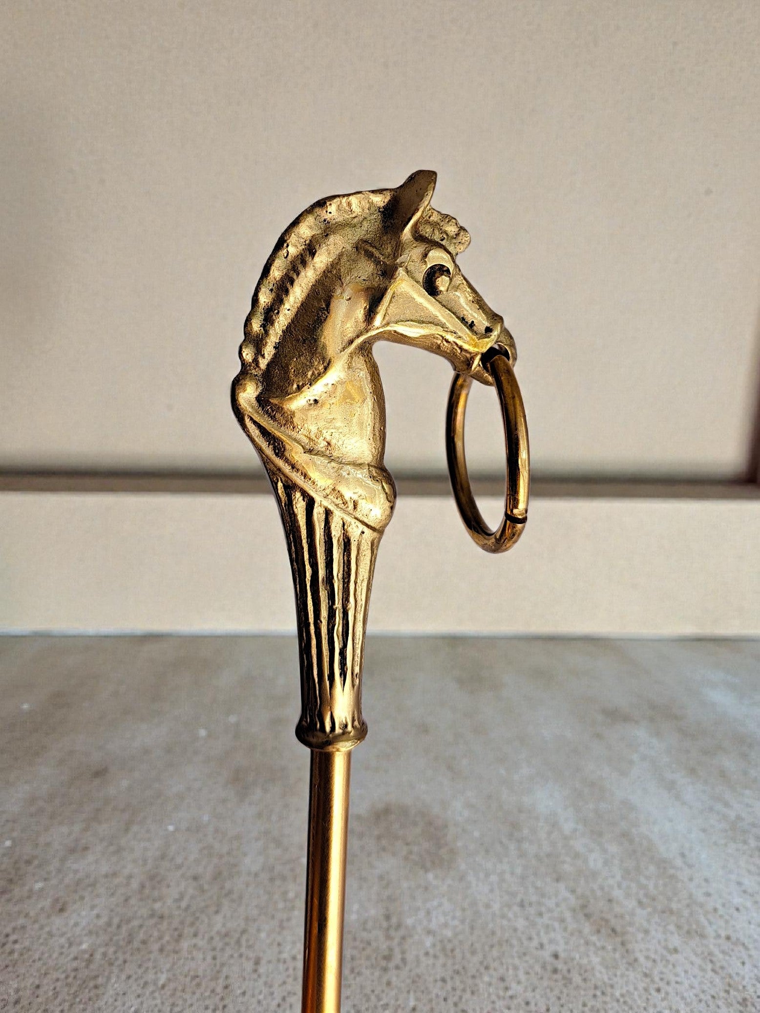 Rare Antique Replica Horse Head Brass Shoe Horn – 56 cm Equestrian Collectible