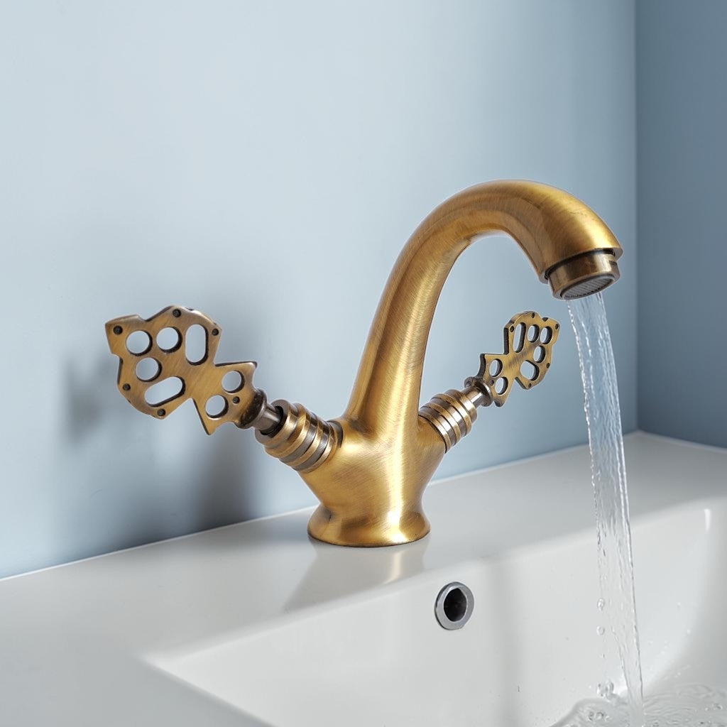 Solid Brass Bathroom & Kitchen Faucet Antique Gold – Ottoman Eagle Vintage Mixer Tap | Anatolian Treasury